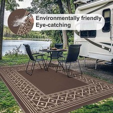 Reversible 6'X9' Waterproof Outdoor Rug for Patio & Camping, Coffee & Brown