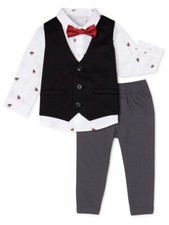 Wonder Nation Boys 4-pc Suit Set Vest, Button-up Shirt, Bow Tie, Pants 3-6 M NWT