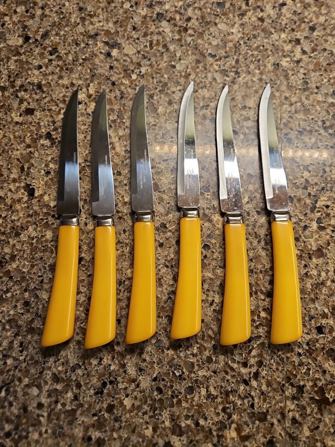 6 Stainless Steel Butterscotch Steak Knives by Richardson Sheffield England Vintage