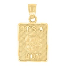 Small Tiny 14k Yellow Gold Kid Children Its A Boy Baby Charm Pendant