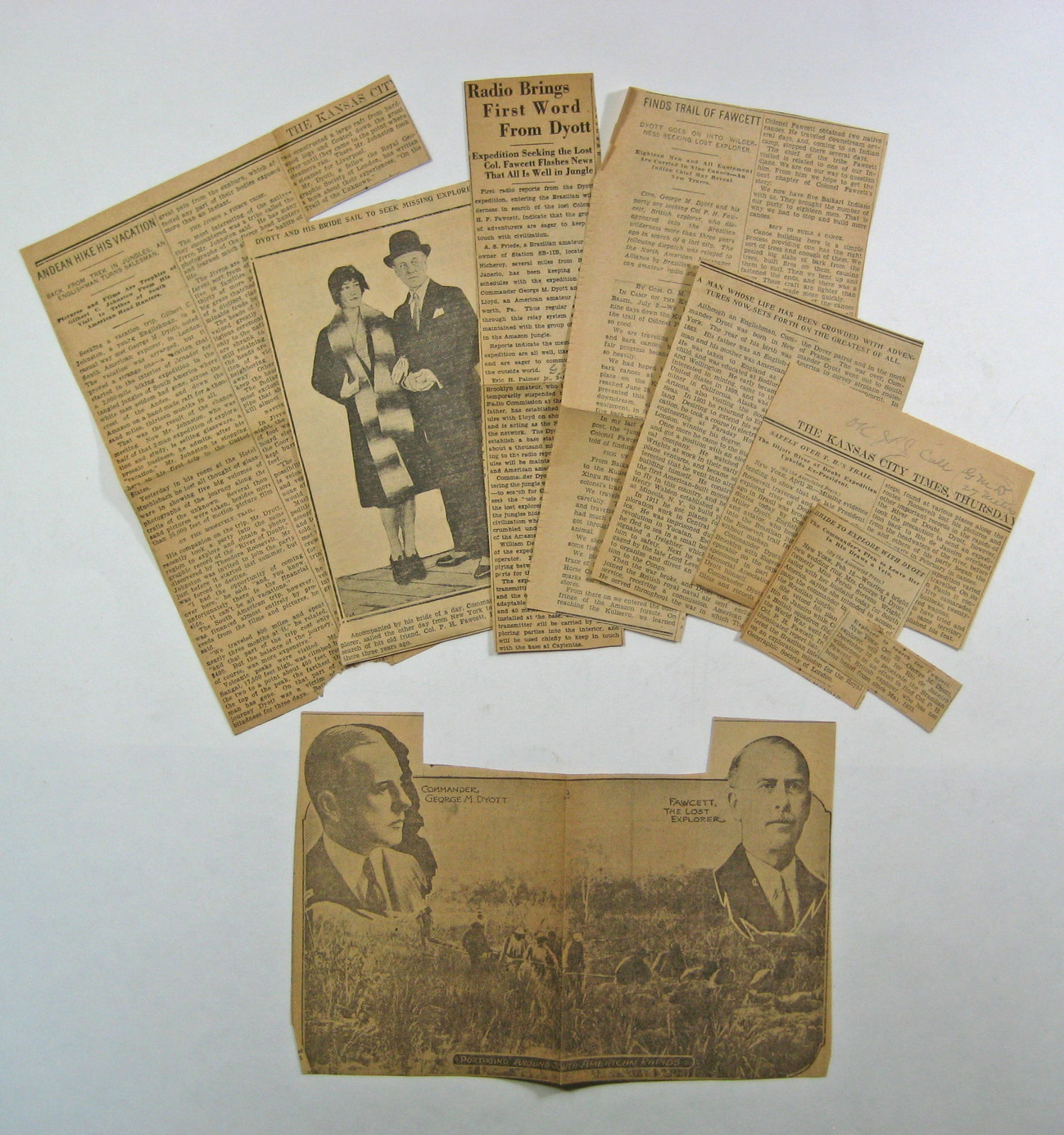 On the Trail of the Unknown Dyott 1st Edition + Clippings Fawcett