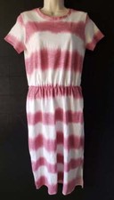 Womens Old Navy Sz S Pink Striped Casual T-Shirt Dress Short Sleeve Pullover Lon