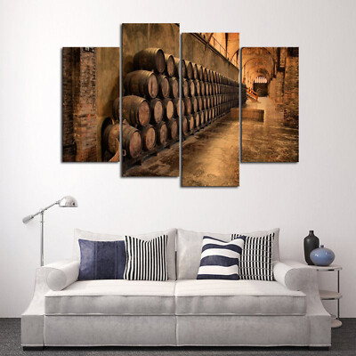 Multi Panel Print Wine Cellar Barrels Canvas 5 Piece Vineyard Picture Wall Art