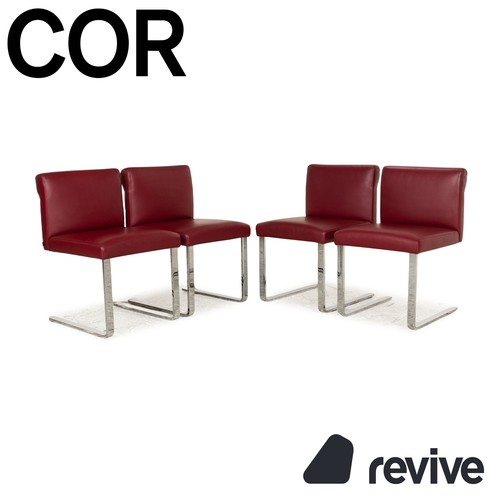 4er Garnitur Cor Quant Leder Stuhl Rot Freischwinger