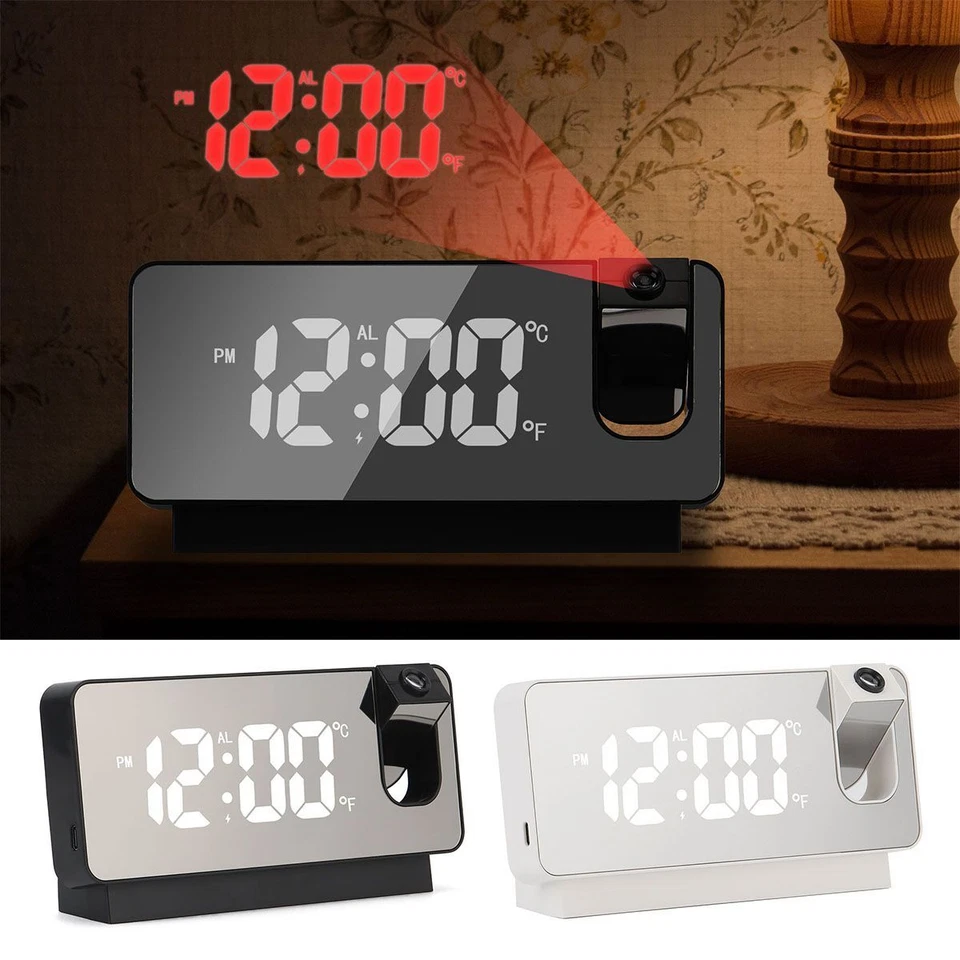 LED Digital Projector Projection Snooze Dual Alarm Clock Timer USB Temperature - Image 2 of 4