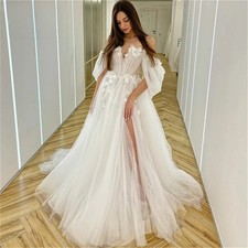 Elegant Boho Wedding Dresses Sweetheart 3D Flowers Lace Puff Sleeve Bridal Gown