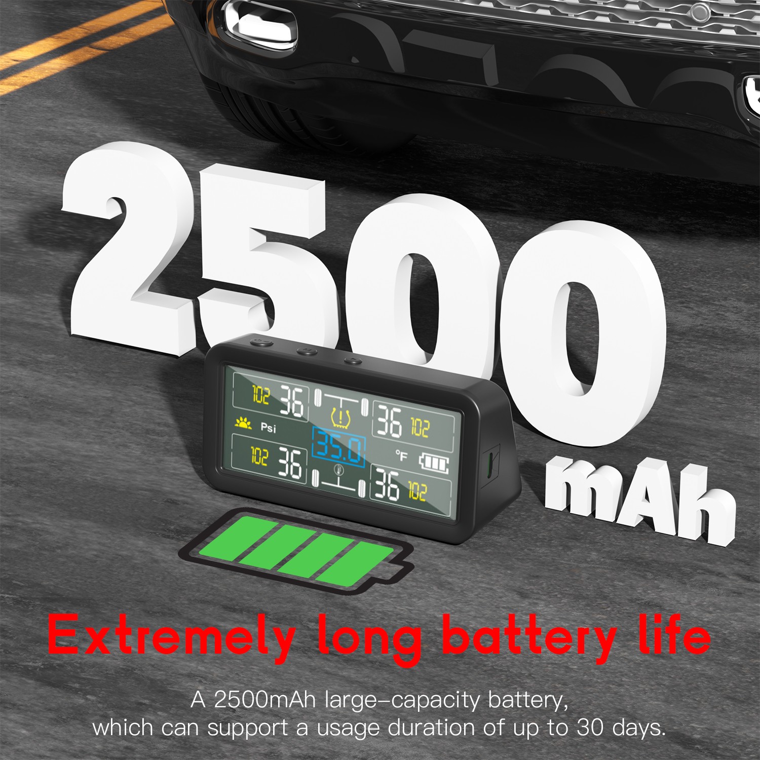 Tire Pressure Monitoring System TPMS Kit 4 Internal Sensors Car Solar Wireless