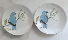 set of 2 Crate & Barrel Marin Summer Blue Birds Salad Desert Plates 8.25" Rare