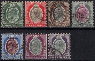 ENGLISCHE KOLONIEN MALTA 1903-04 EDWARD VII KOMPLETTE SERIE 7 V. NR. 38-44 US.