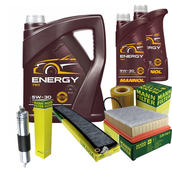 Mann Inspektionspaket Filterset 7L Mannol Energy 5W-30 FüR BMW E46 320I-image