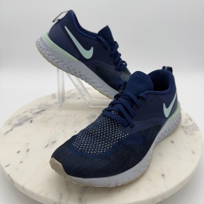 Nike Odyssey React Flyknit 2 Running Shoes Womens 7.5 Navy Blue Mint AH1016 400