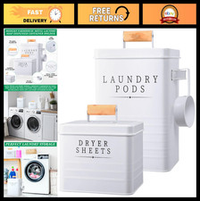 2 Pcs Laundry Pod Container Set - Farmhouse Style Decor, White Storage Bins