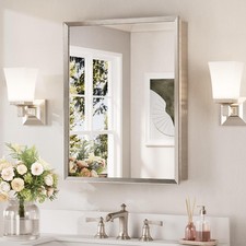 Medicine Cabinet Mirror 20" x 26", Assembly Needed, Brushed Nickel Bathroom