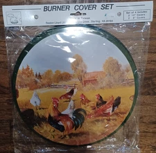 Vintage Lot of 4 Stove Burner Cover Set Rooster Farm Scene NEW Sealed