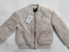 Nike Big Kids' Girls Sherpa Bomber Jacket RETAIL 75 Light Orewood Brown Sz M