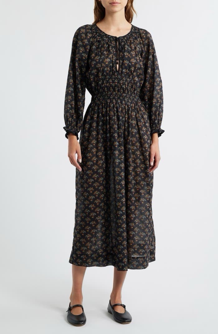 Doen Delfina Delphinium Women's Floral Print Cotton Long Maxi Gown Dress Size M