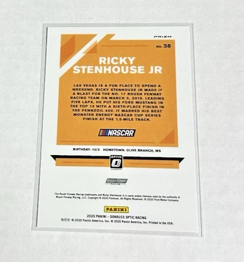 2020 Donruss #38 Ricky Stenhouse Jr. Prizm Optic Chrome Silver Racing Insert - Image 2 of 2
