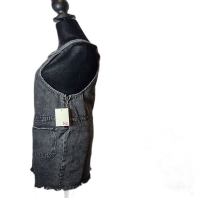 NWT Juniors' SO  Scoop Front Pinafore Dress Black Wash Denim Size XXL 