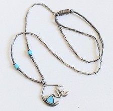 Vintage Native 925 Sterling Liquid Silver Turquoise Love Pendant Necklace