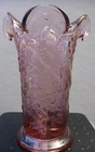 FENTON VASE Pink  Rose ACID SATIN Peacock Vase  Crimp Pretty