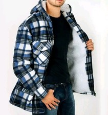 PADDED LUMBERJACK HOODED SHERPA LINED SHIRT WORK JACKET MENS HOODED WARM COAT