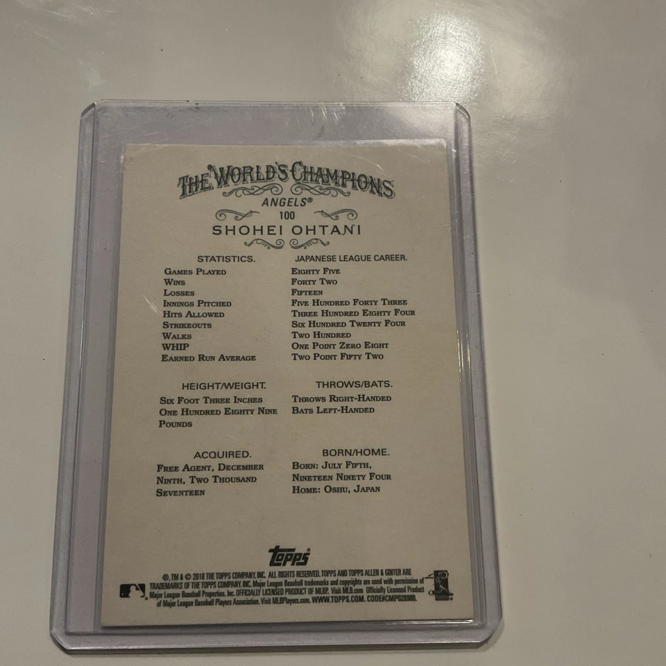 2018 Allen & Ginter X Shohei Ohtani Rookie #100 A&G RC - Image 2 of 2