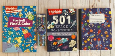 Space Set Comp Book 100 Sheets Wide Ruled + 2 Highlights Activity Books+ Pencils