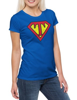Super T Damen T-Shirt Buchstabe Initialen Vorname Nachname Man Fasching Karneval