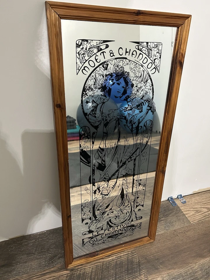 Espejo vintage Moet & Chandon Mucha Art Nouveau Le Festival Du Champagne Francia Foto 2 de 4