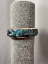 Jerry T. Nelson Stamped Sterling Silver & Turquoise Inlay Cuff Bracelet