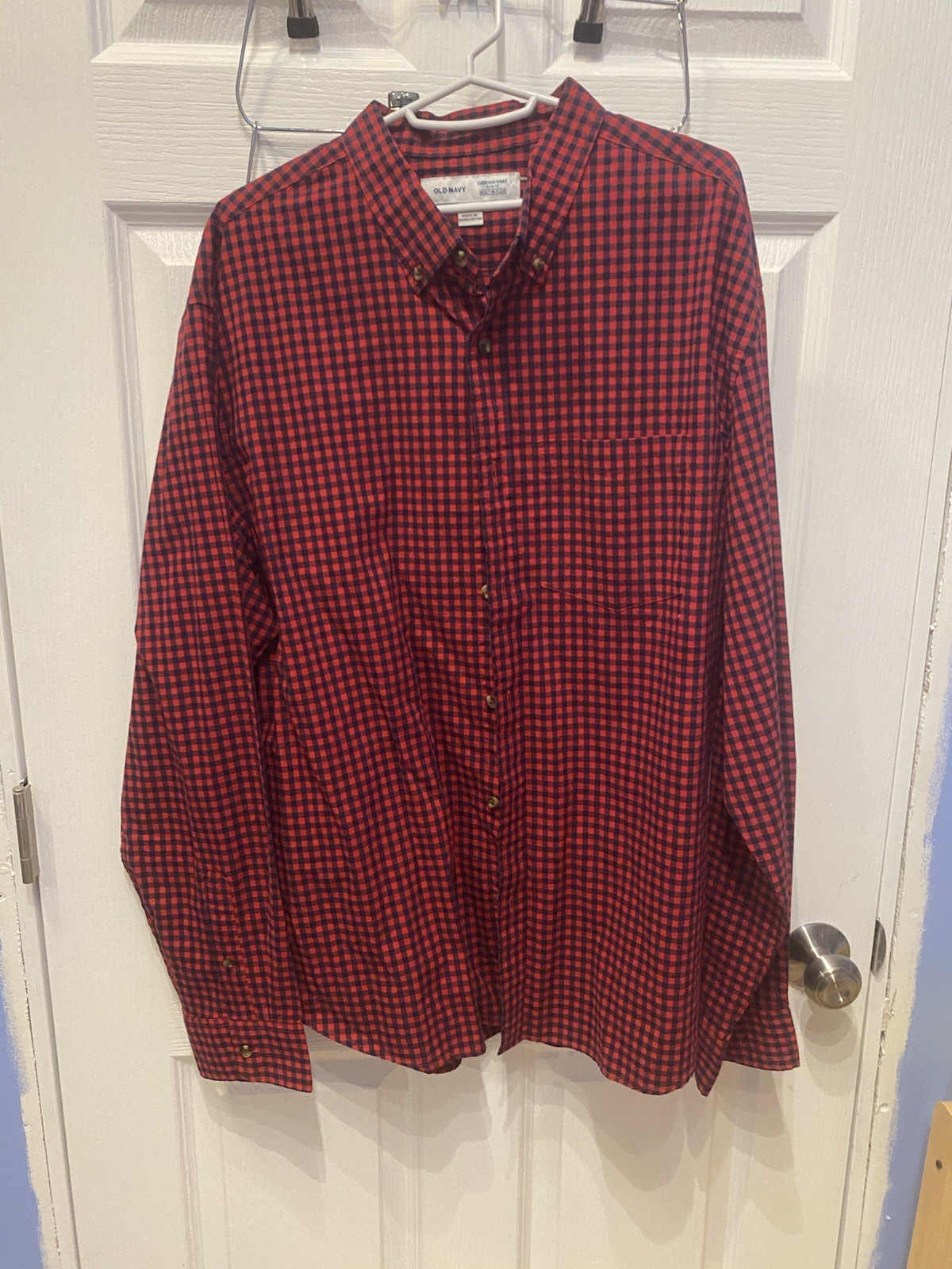 Old Navy Mens Adult Large Red Blue Checkered Button Up Casual Dress Shirt XXL