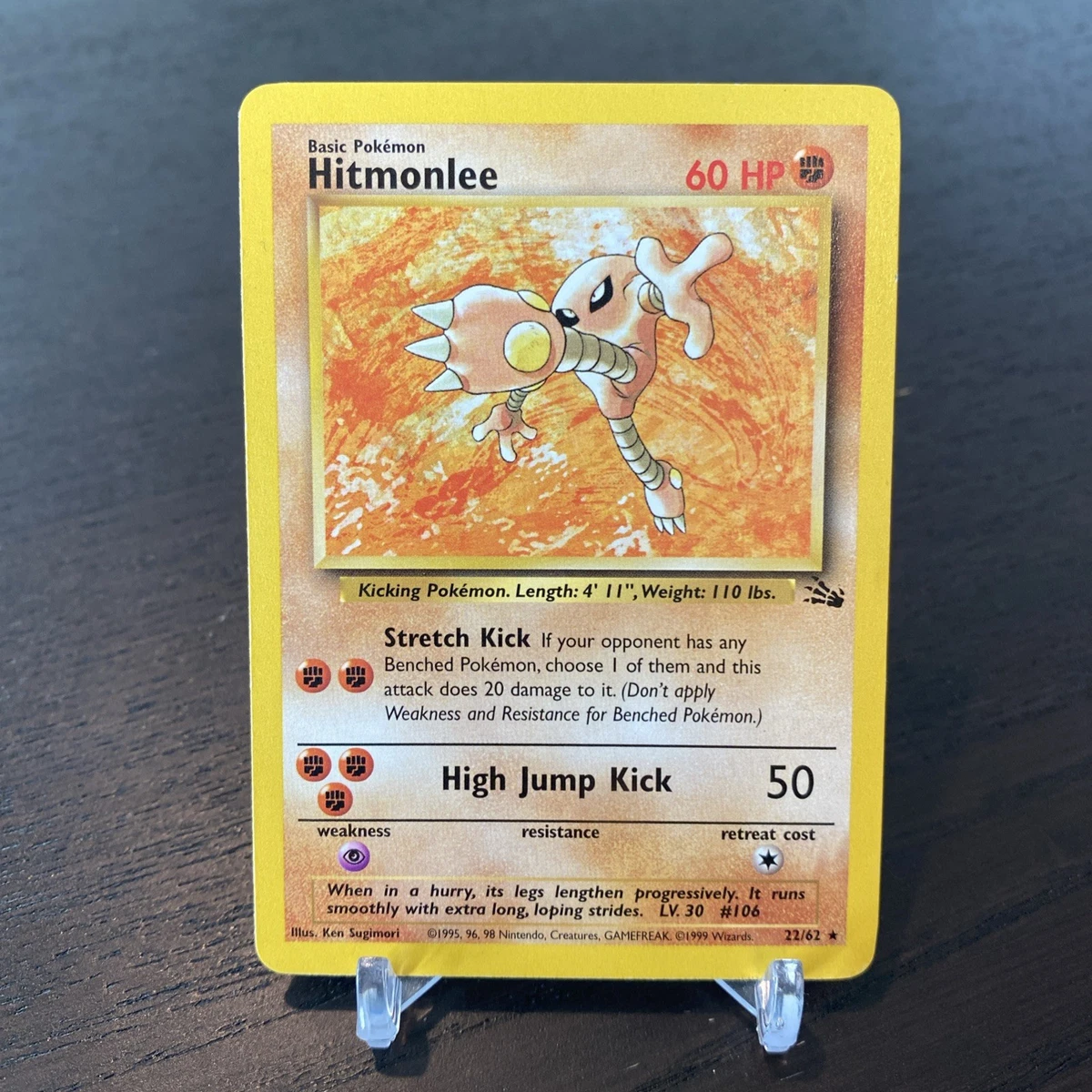 hitmonlee pokemon card value Pokemon 1st Edition Fossil Hitmonlee CIGAR STAIN ERROR Holo 7/62 PSA 9 MINT (PD)