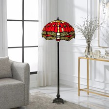 Tiffany Style Red Floor Lamp Stained Glass Lighting for Home Living Bedroom
