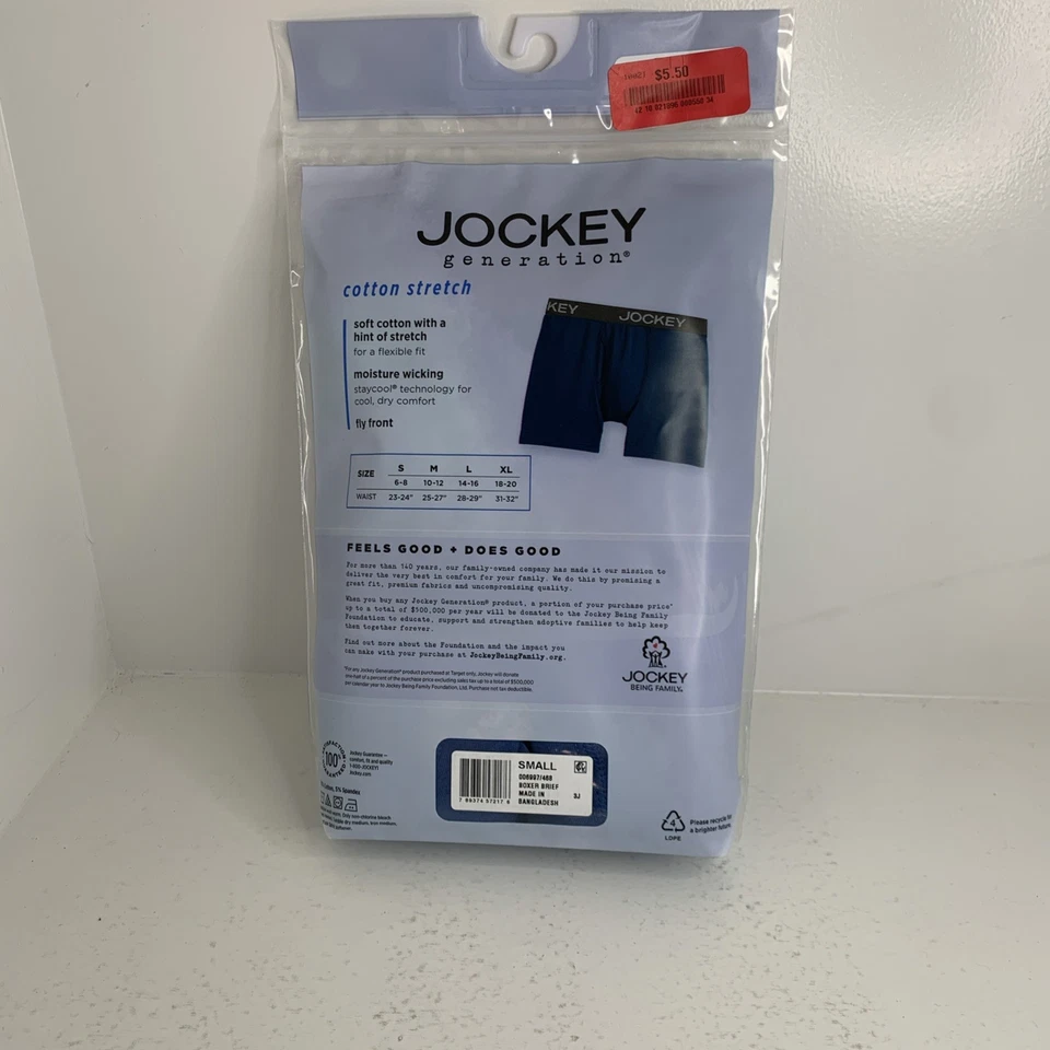 Jockey Generation 男孩尺寸小号 6-8 多色棉质 3 件装平角内裤全新带标签 — 第 2/4 张图片