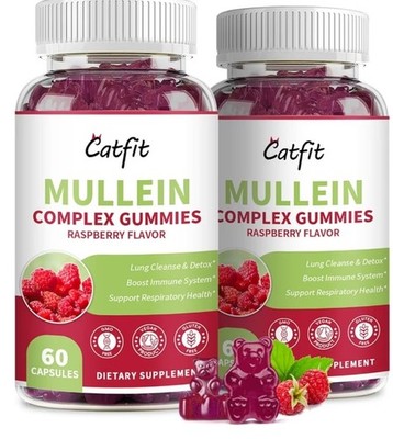 2Pack Mullein Leaf Extract Gummies for Respiratory Lung Cleanse, Exp: 02/27