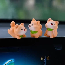 Set of 3 Mini Resin Shiba Inu Dog Figurines Cute Car Dashboard Decorations, Funn