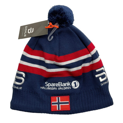 Bjorn Daehlie Norway Ski Hat Oberstdorf Beanie SpareBank 1 Pom Pom Blue NWT OZ