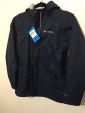 Columbia Lined Rain Jacket Sz M 10/12 Youth Lightweight Hooded Navy Blue NEW