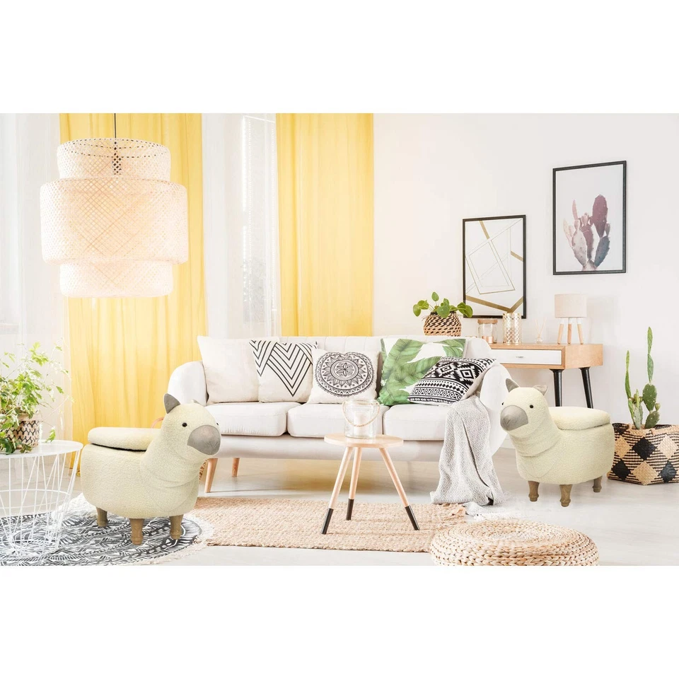 15 pulgadas Otomana de almacenamiento con forma de animal llama blanca de felpa de felpa de altura del asiento, muebles para niños... Foto 2 de 4
