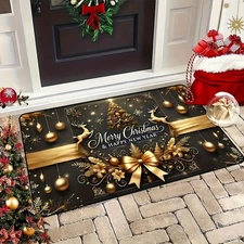 1-Pack Christmas Doormats - Luxury Black and Gold Design, Christmas Floor Mats