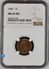 1887 Indian head cent NGC MS65 RD, AMAZING EYE APPEAL