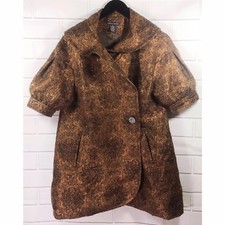 Chelsea & Theodore Shiny Gold Green Short Sleeve Boxy Jacket Coat Size 2 Euc