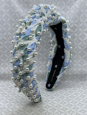 Lele Sadoughi Pearl Knotted Headband Azure Floral Blue Green Leaves