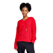 Wild Fable Women's V-Neck Destructed Pullover Sweater Red Size Medium NEW