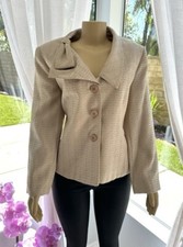 Giorgio Sant Angelo Vintage Linen Look 3 Button Bow Collar Blazer Size 16 Beige