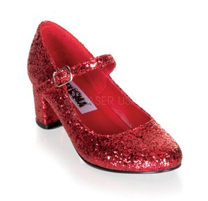 red sequin pumps