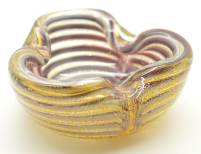MURANO Italy ZEBRATI Dish Ashtray Ercole BAROVIER+TOSO 24k GOLD Polveri Zebrato