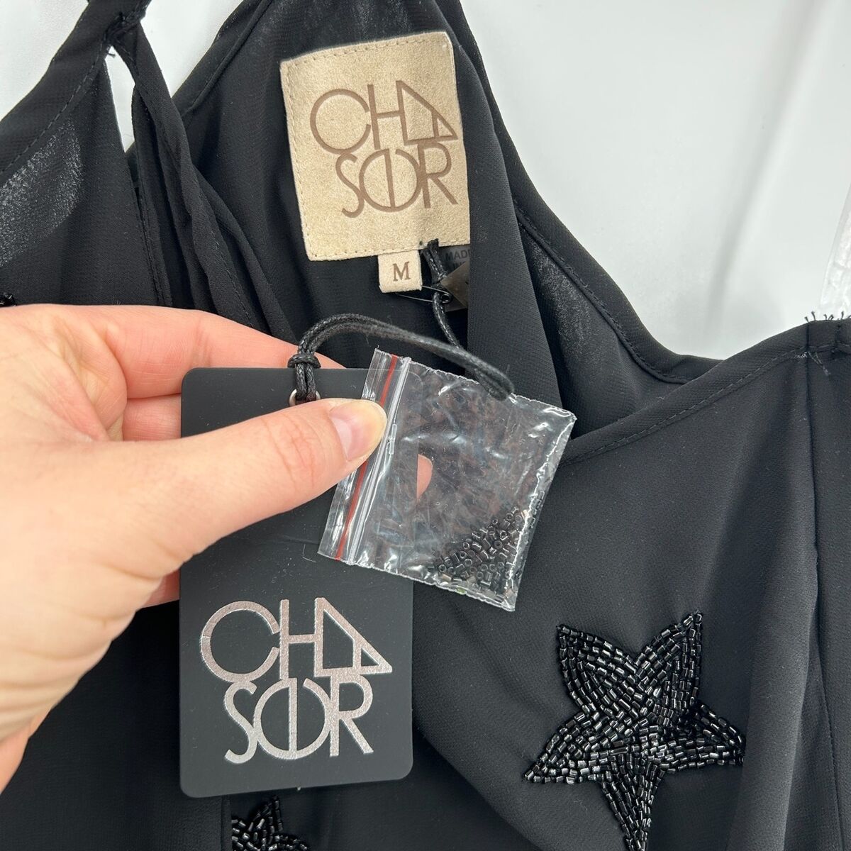 NWT CHASER Black Star Beaded Strappy Halter Flowey Summer NWT CHASER Black Star Beaded Strappy Halter Flowey Summer