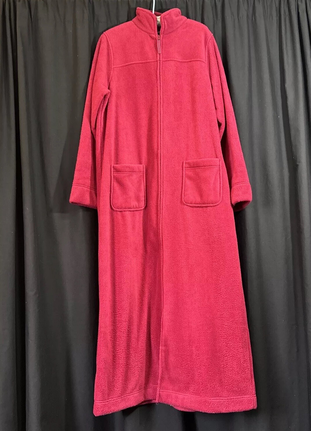 LL Bean Robe House Coat Fleece Long Full Zip Pockets Burgundy Medium M