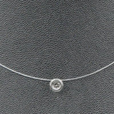 14K White Gold Fish Wire Solitaire Diamond Pendant Necklace